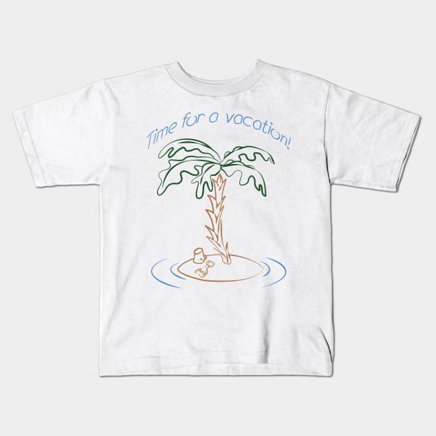 Desert Island - Time for a vacation! (outline) Kids T-Shirt by Kat C.